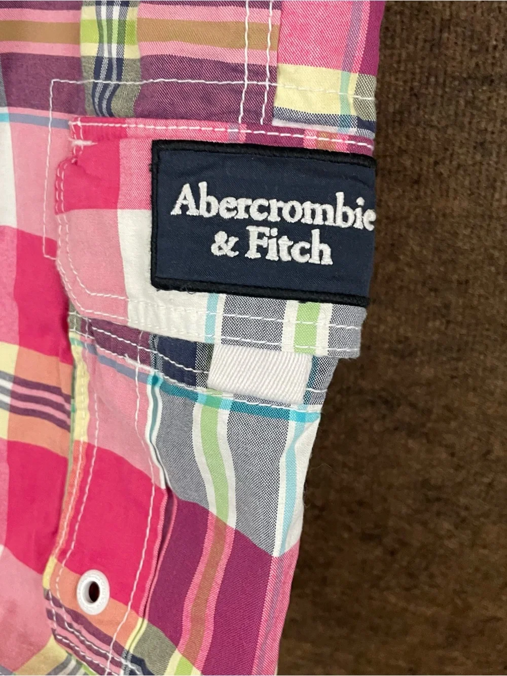 Abercrombie & Fitch Swim Trunks Mens 30x8 Plaid Cargo Board Shorts Pink Y2K 72